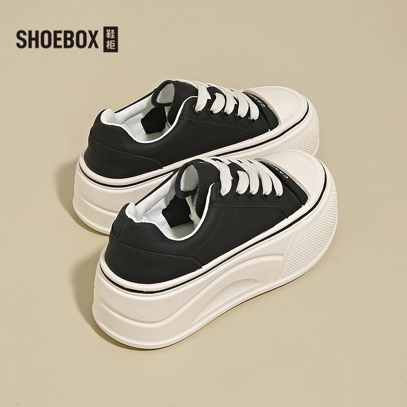 SHOEBOX鞋柜厚底小白鞋女2025年秋季新款增高大头面包鞋运动板鞋