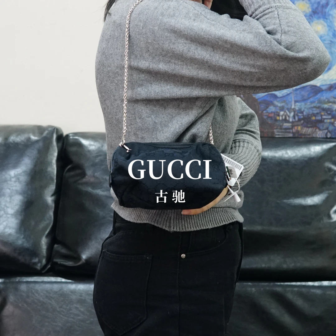 95新 GUCCI/古驰 黑花斜挎包/JJ01518408/8408