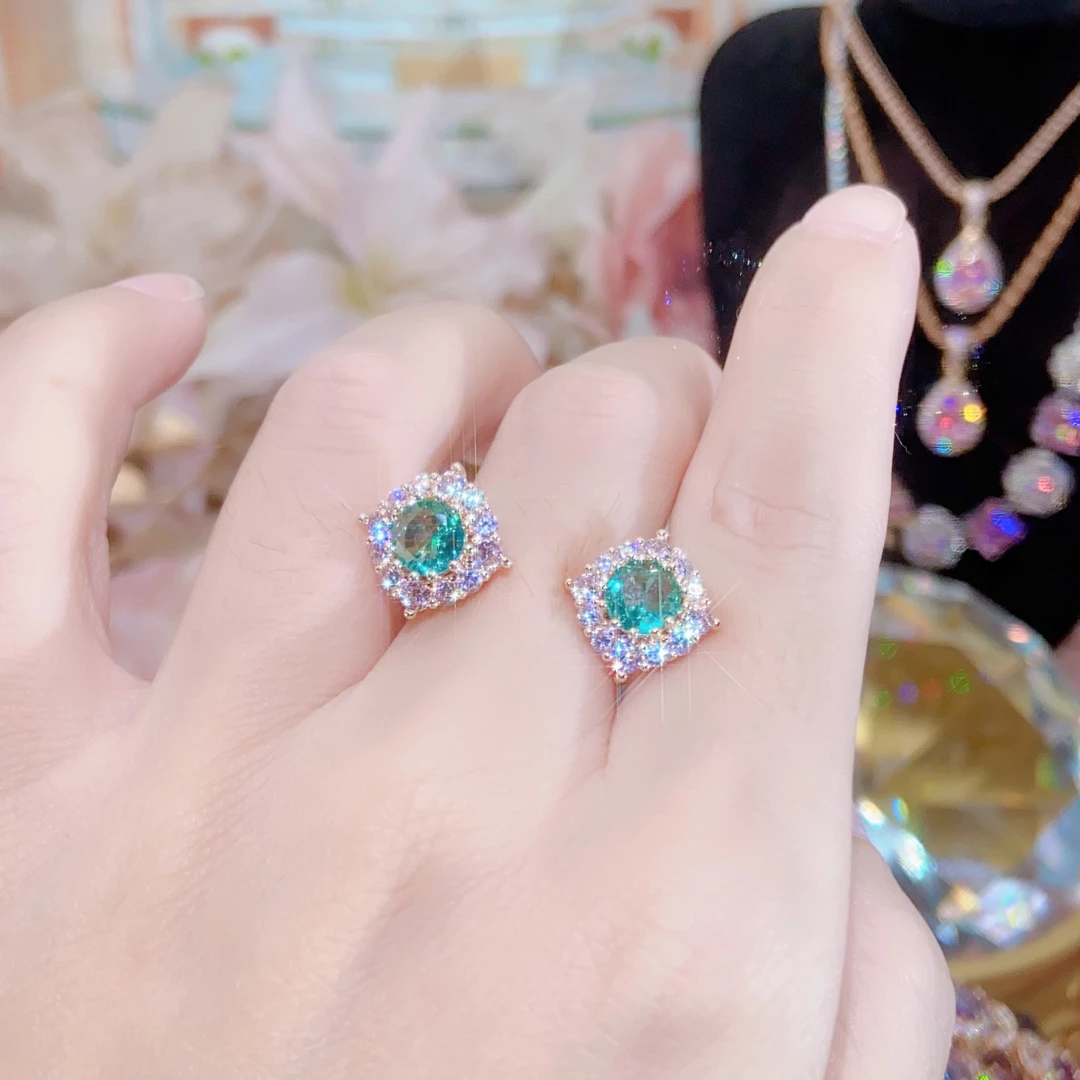 ★甄选绿香槟金色耳饰经典微镶女神温柔气质轻奢时尚耳钉满钻百搭