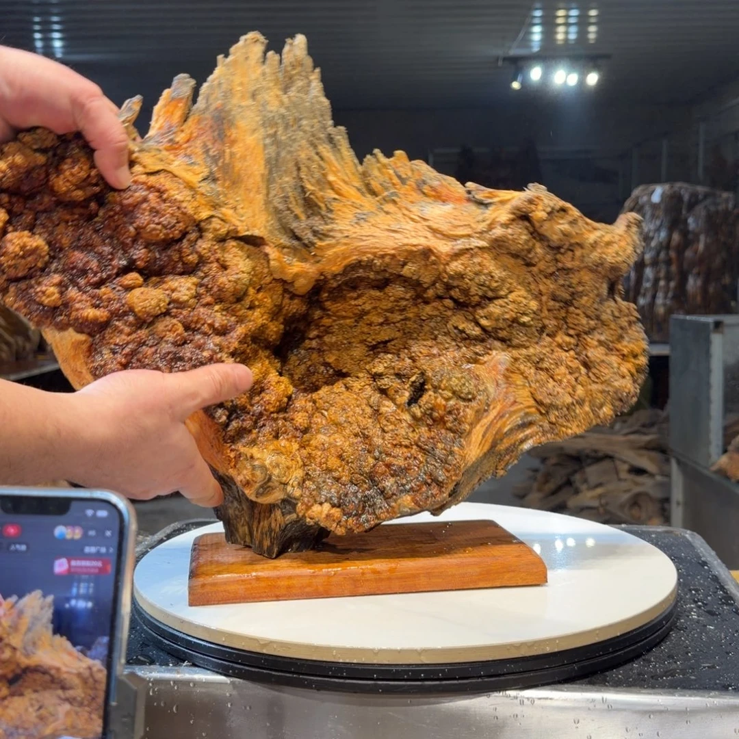 大***礼木王一刀琥珀木摆件B76