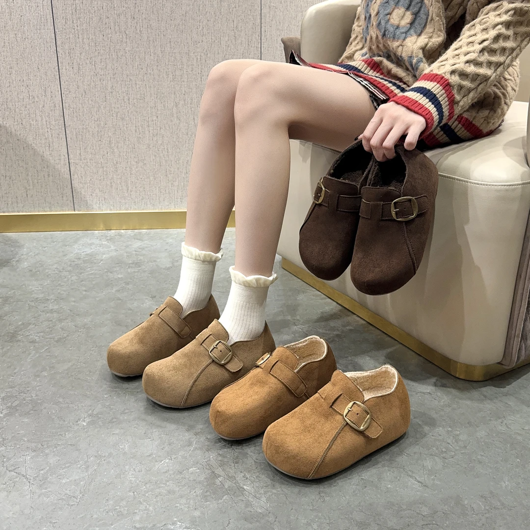 5cm加绒全包内增高勃肯鞋女2025秋新款软底懒人一脚蹬厚底博肯鞋