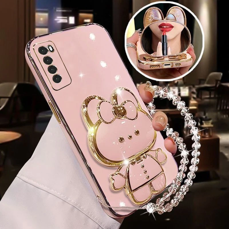 适用华为nova7手机壳补妆镜子支架JEFAN00硅胶软壳全包防摔带手链