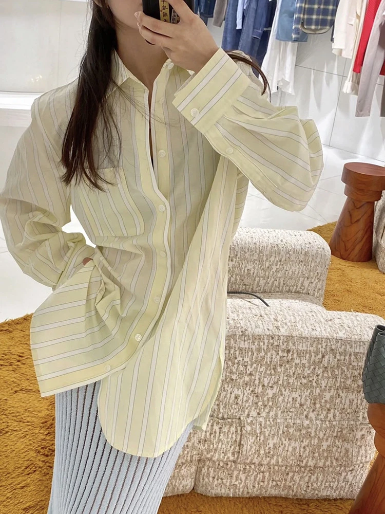 亚麻条纹衬衫上衣廓形防晒衬衫春夏高级感衬衣夏季夏季苎麻宽松