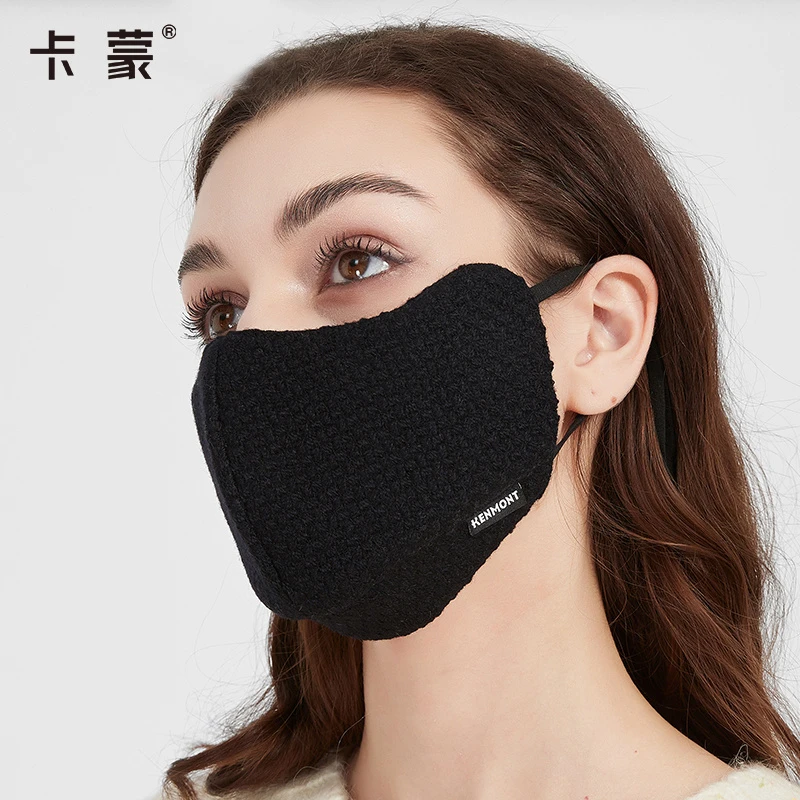 卡蒙羊毛真丝双层保暖口罩冬天防风防寒女高颜值厚透气防冻脸面罩
