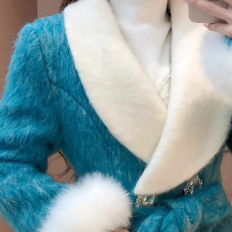 8056-A-5-1-4冬季中长款加厚毛呢外套超好看减龄漂亮洋气呢子大衣