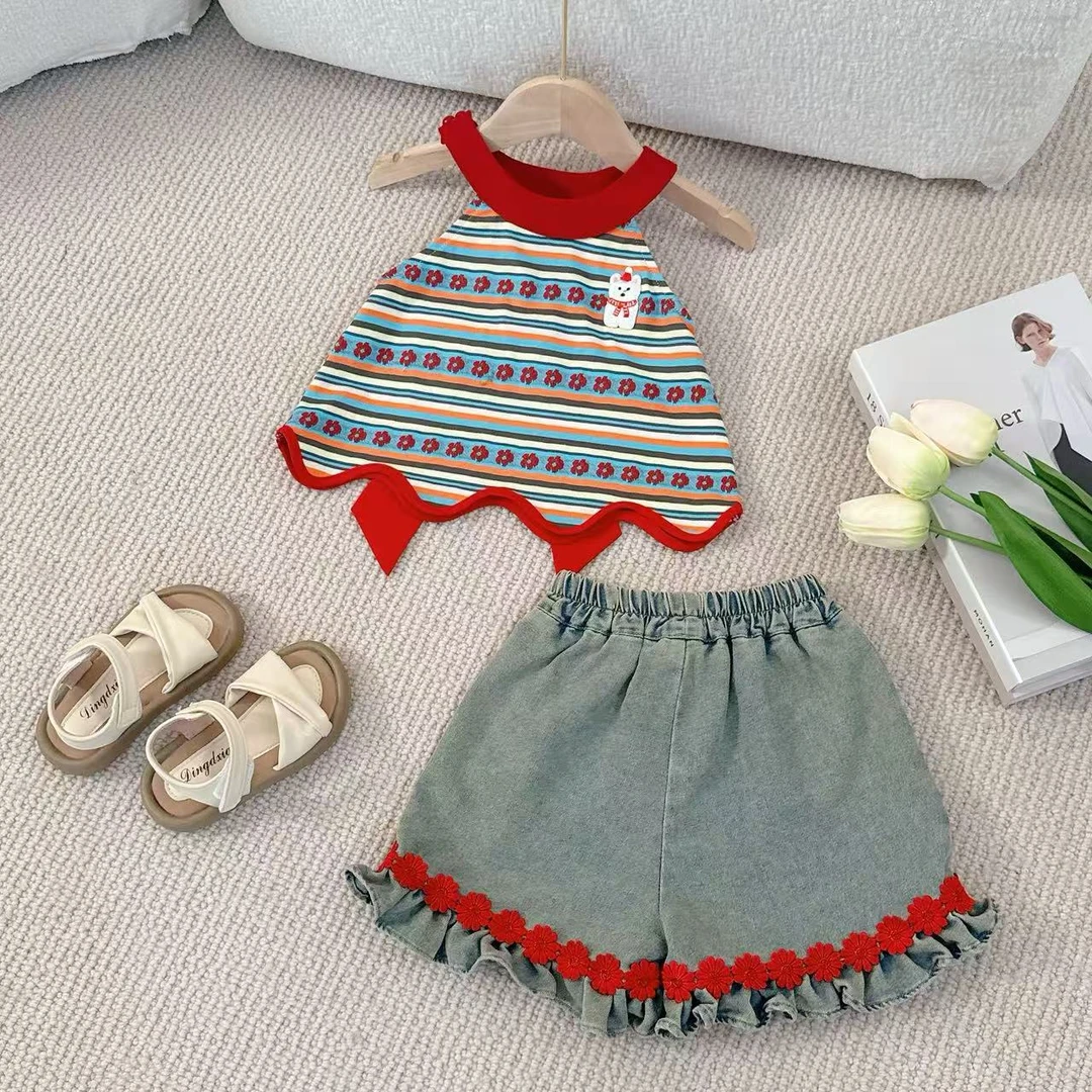 夏季女童洋气蝴蝶结上衣短裤两件套SC40258