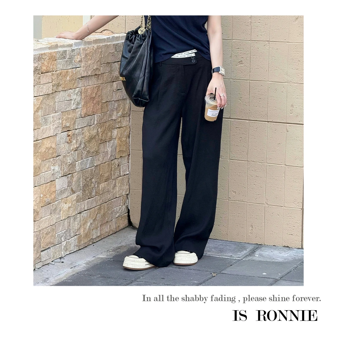 Is Ronnie【我要下班】亚麻棉混纺不规则腰头西裤女裤GC588363