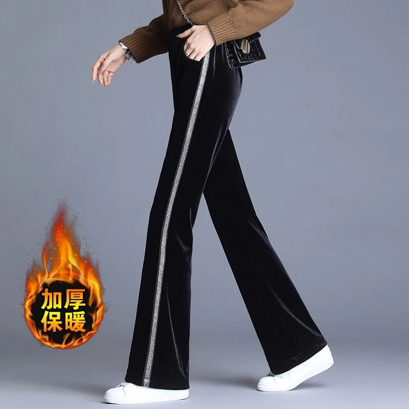 金丝绒垂坠感微喇女2025新款秋冬高腰运动阔腿裤加绒裤子秋冬款女