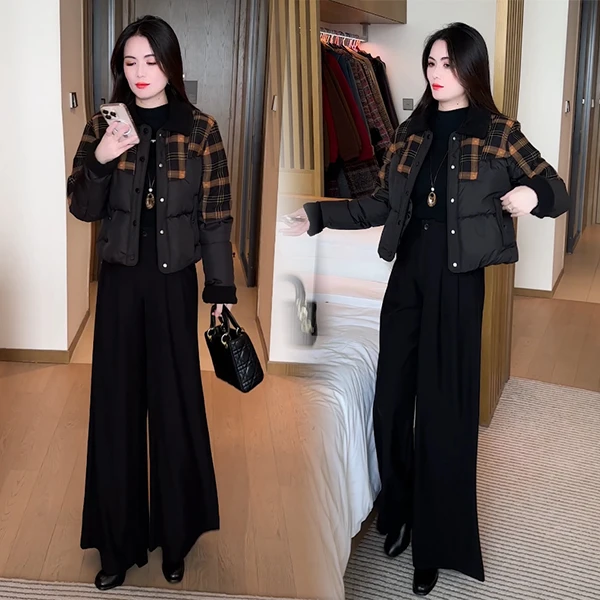 2025秋冬新款翻领女外套短款拼色轻职风外穿韩版秋冬小个子女56