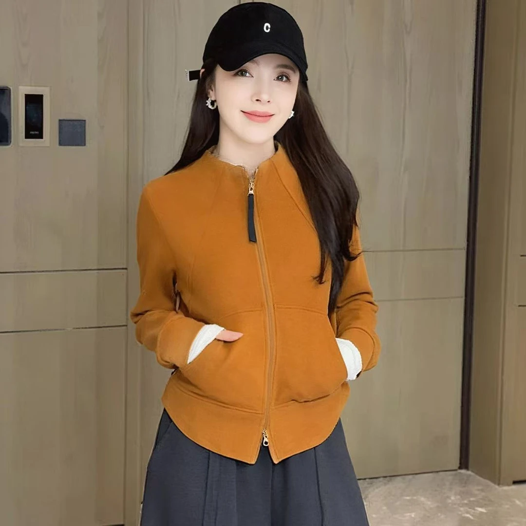 2025秋季新款立领双拉链双腰线显瘦卫衣+百搭休闲裤子两件套装女