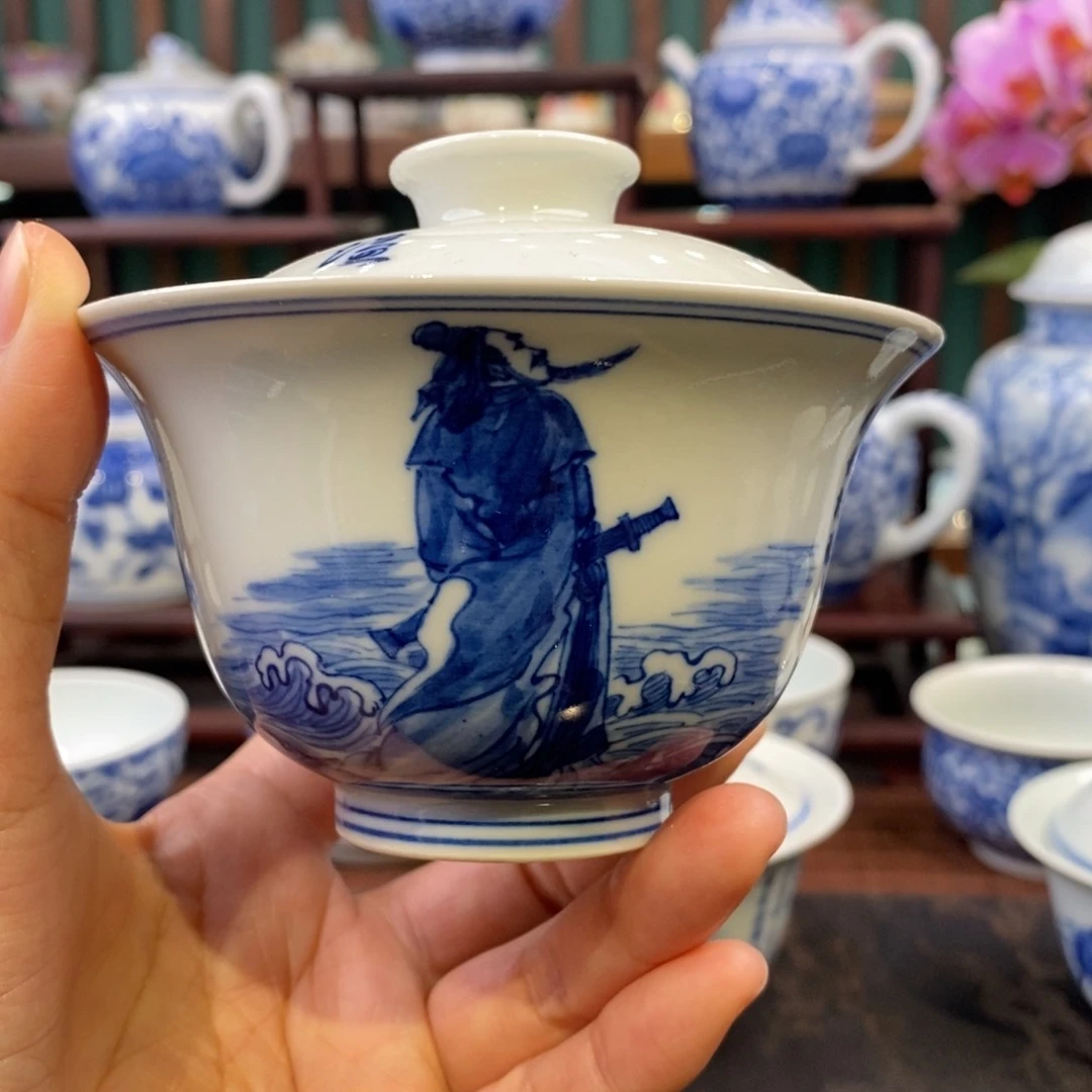 手工陶瓷柴窑观沧海盖碗 微瑕