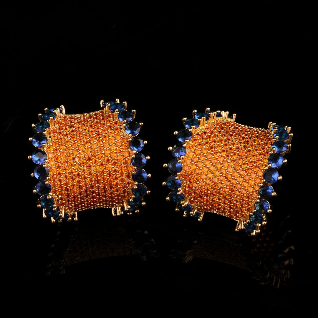 铜合金合成锆石耳饰 法式耳环轻奢重工微C圈耳扣耳环