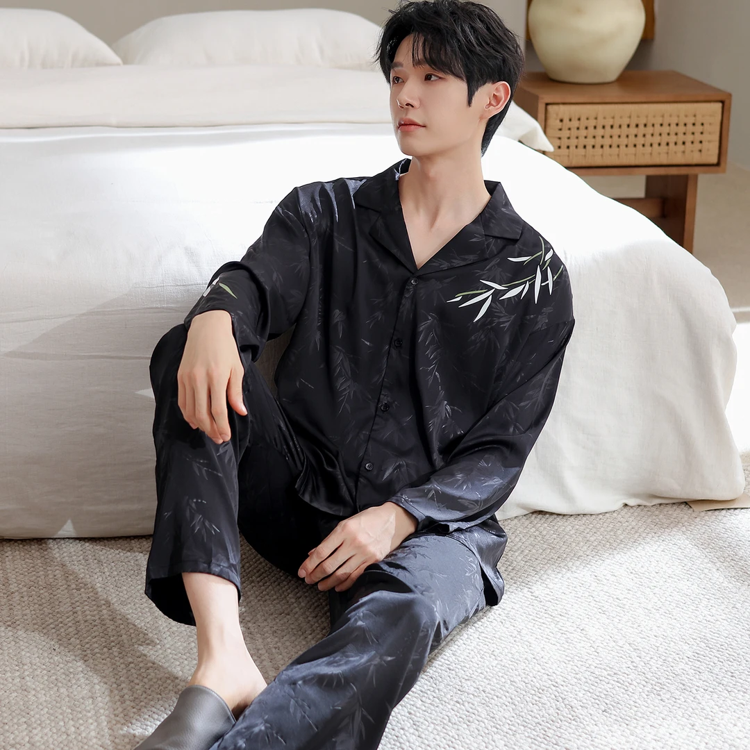 JINZHAO-冰雪丝睡衣男秋季新款时尚亲肤轻薄轻薄休闲家居服两件套