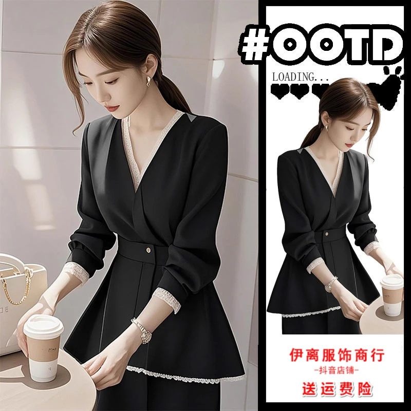 法式赫本风蕾丝边衬衫女2025春装超好看独特漂亮上衣半裙两件套装