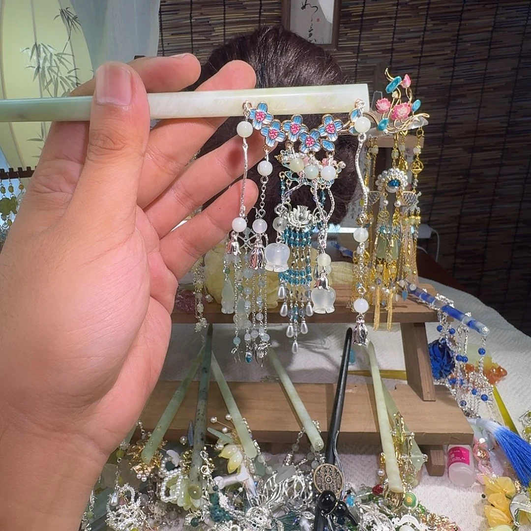 合金蛇纹石玉发饰