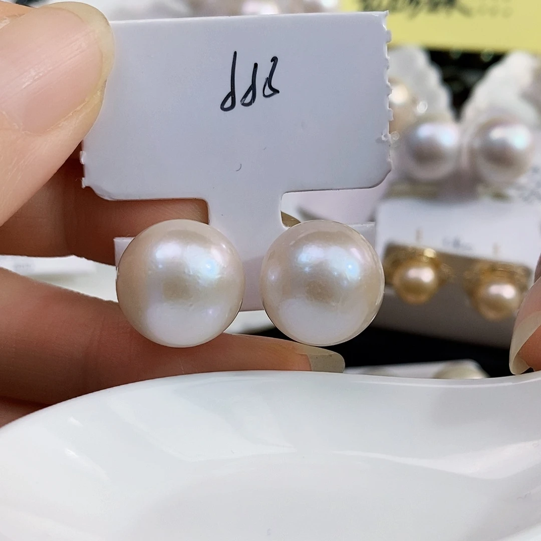 银S925镶嵌稀有超大淡水正圆极光15.3mm微纹皮淡水珍珠
