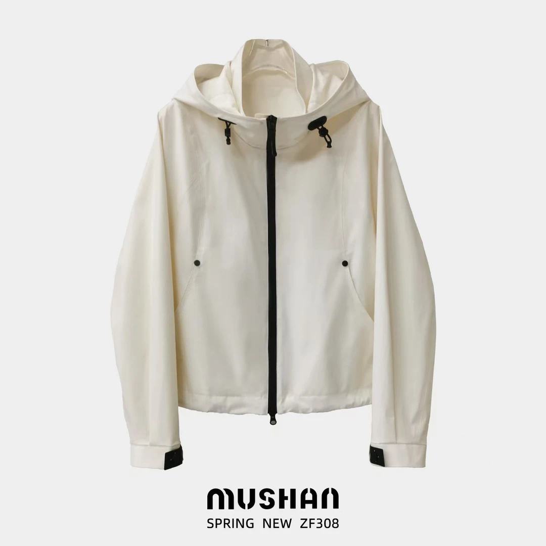 连帽女短外套春季户外防风防水面料短款户外机能风冲锋衣工装外套