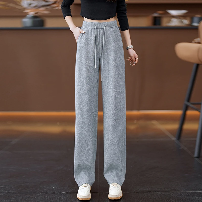 灰色阔腿卫裤女春秋季2025新款高腰显瘦宽松垂感窄版运动直筒裤子