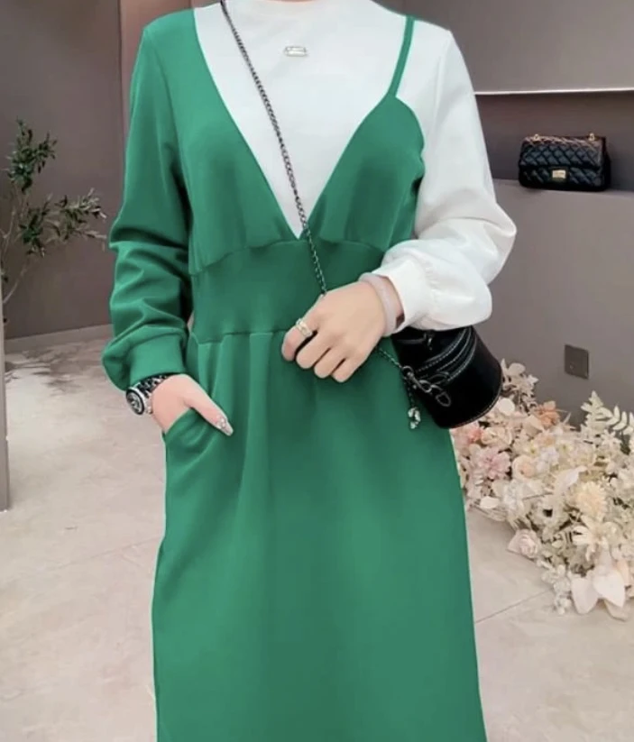 早春新款气质长裙收腰显瘦长袖