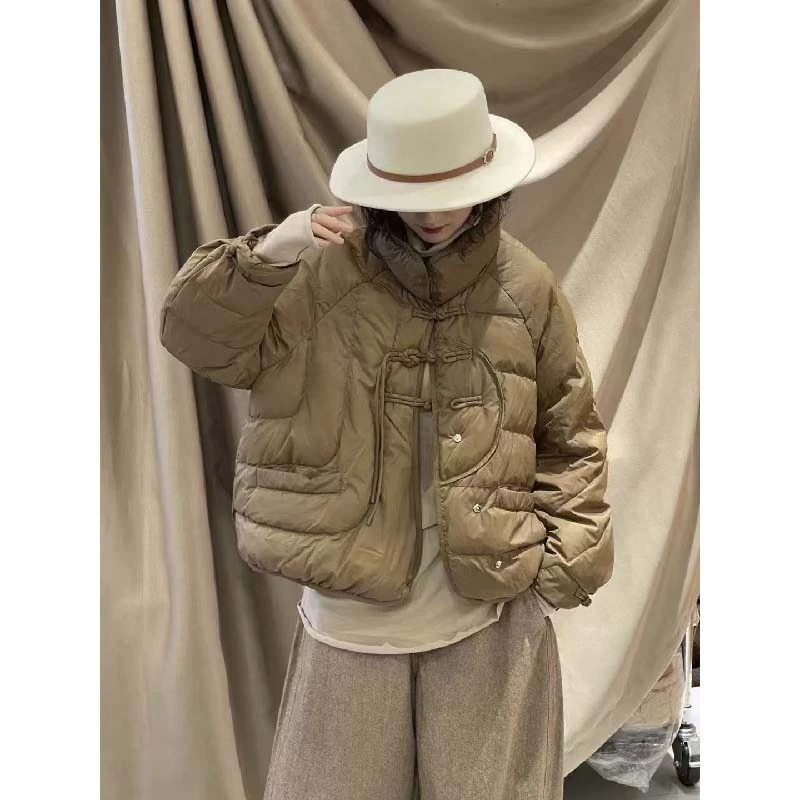 7217太谷休闲简约立领大版口袋设计款百搭羽绒服冬季新款