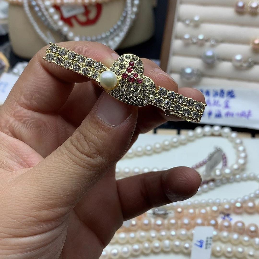 淡水珍珠5-6未镶嵌t 24发卡