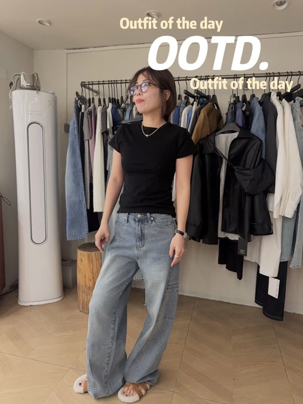 高腰显瘦弹力牛仔裤女春季新款宽松直筒百搭休闲裤
