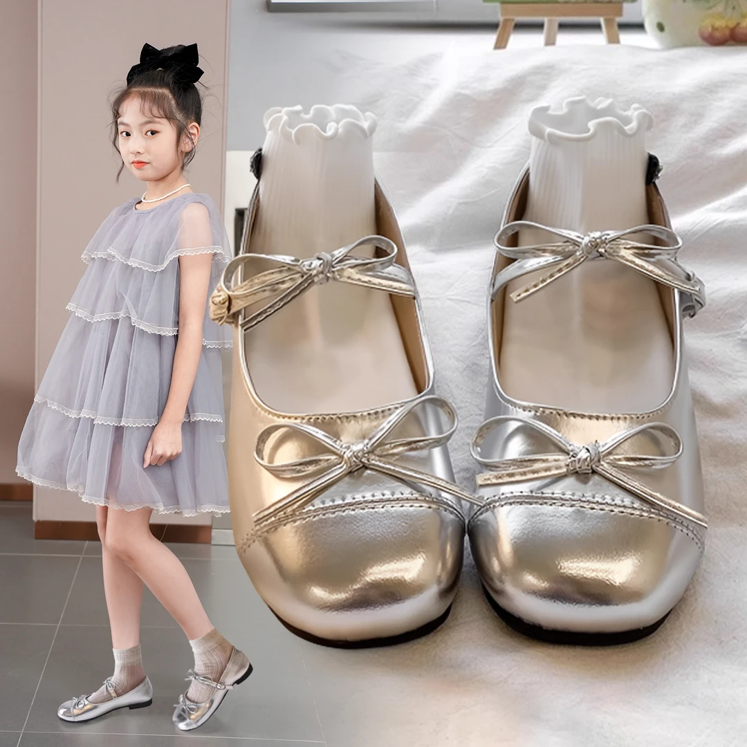 女童皮鞋2025夏季新款儿童时尚蝴蝶结大童女孩软底学生休闲公主鞋