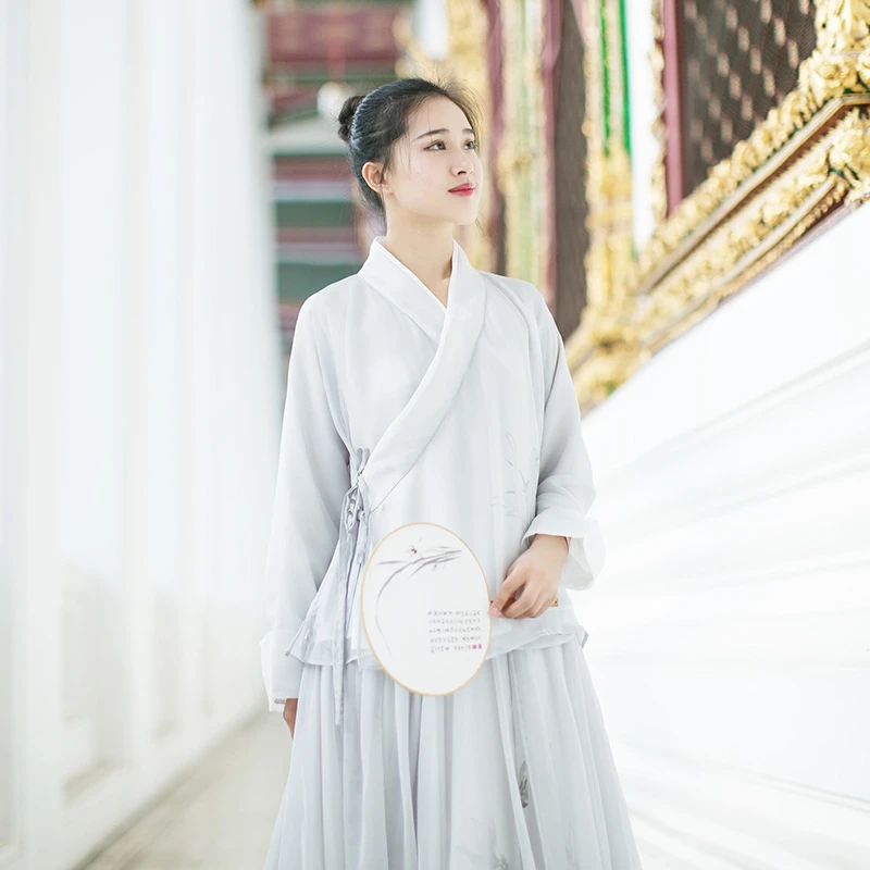 现货国风雪纺衫女春夏新款复古汉服小衫上衣百搭半身裙套装