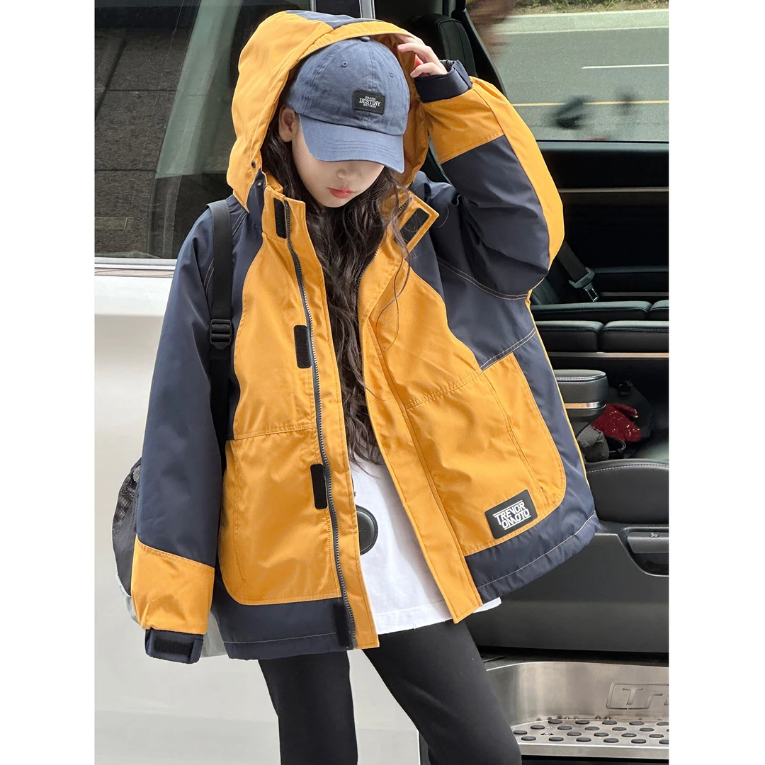 K30239孙小美户外撞色冲锋衣女童加厚棉衣外套秋冬装儿童棉服袄