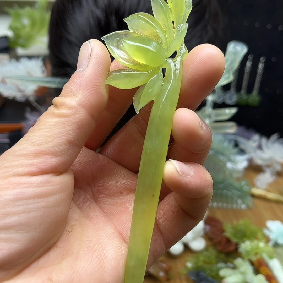 岫玉未镶嵌发饰天然岫玉雕刻发簪