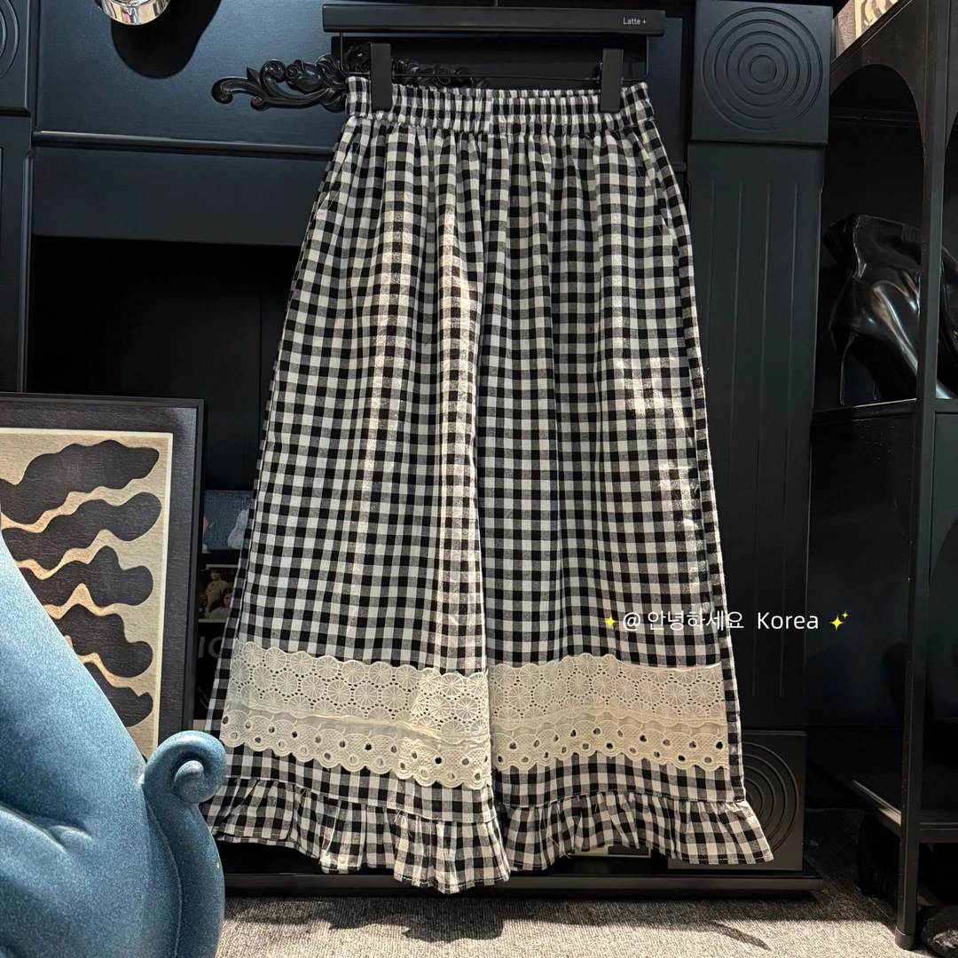 3220【超薄格子】森系新款格子裤阔腿裤直筒裤夏季薄款显瘦