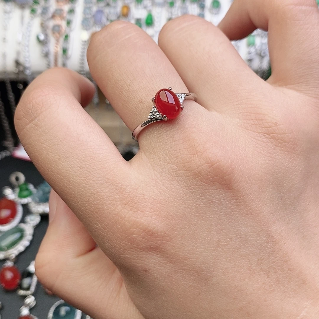 玛瑙/玉髓银S925镶嵌戒指