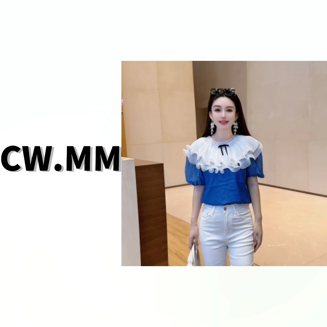 CW.MM 洋气白领减龄蓝色波点宽松上衣