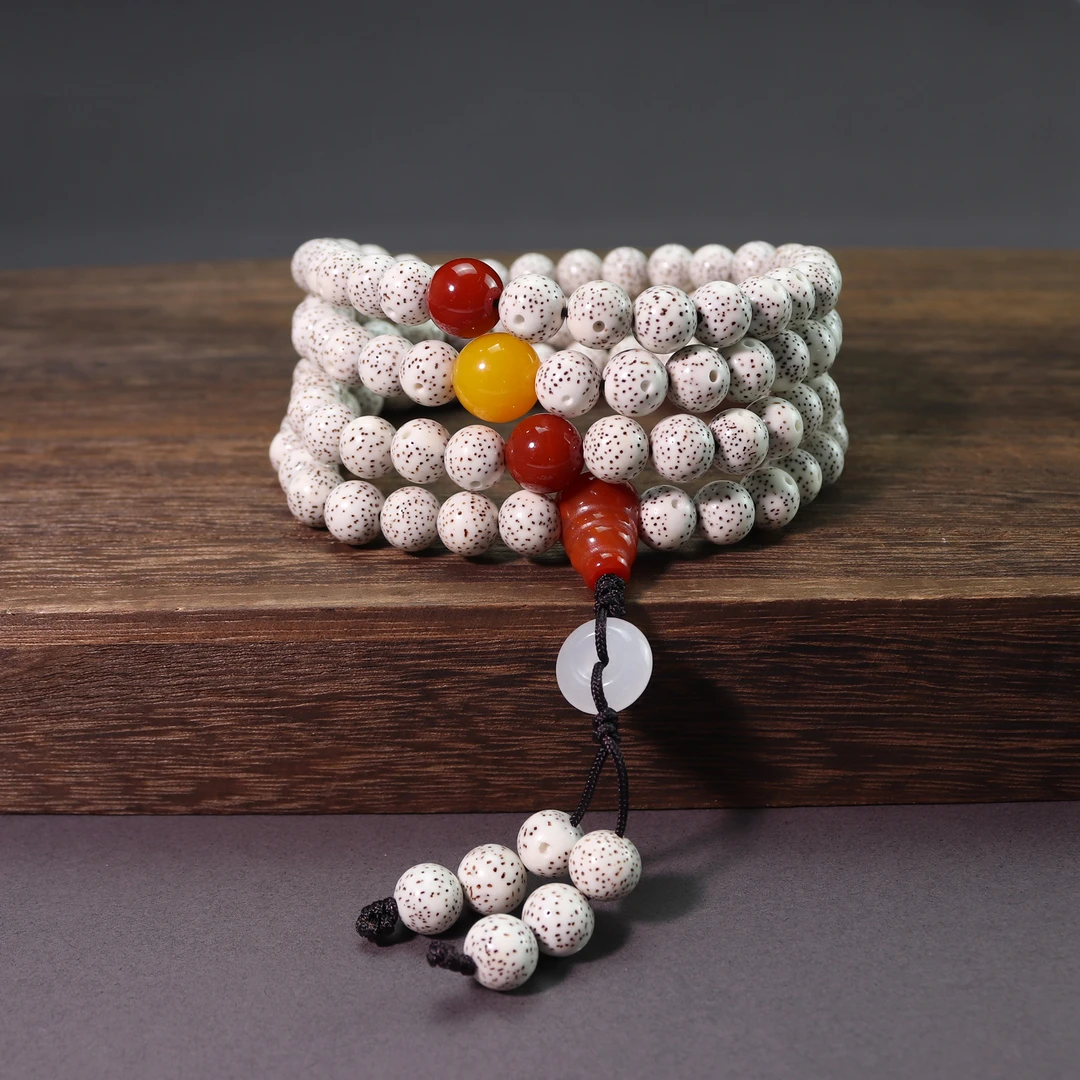 精品高货星月菩提手串佛珠108颗正月圆珠顺白文玩念珠脖挂