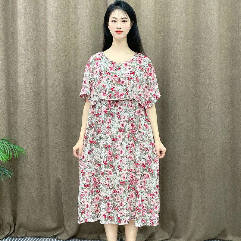 睡衣女2025新款棉绸睡裙防凸点不带胸垫大码短袖可外穿家居服Y111