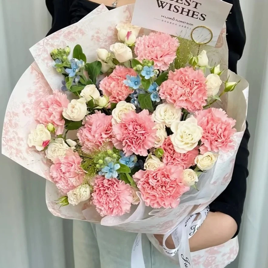 粉康乃馨混搭花束送妈妈送长辈领导生日鲜花礼物粉色混搭花束