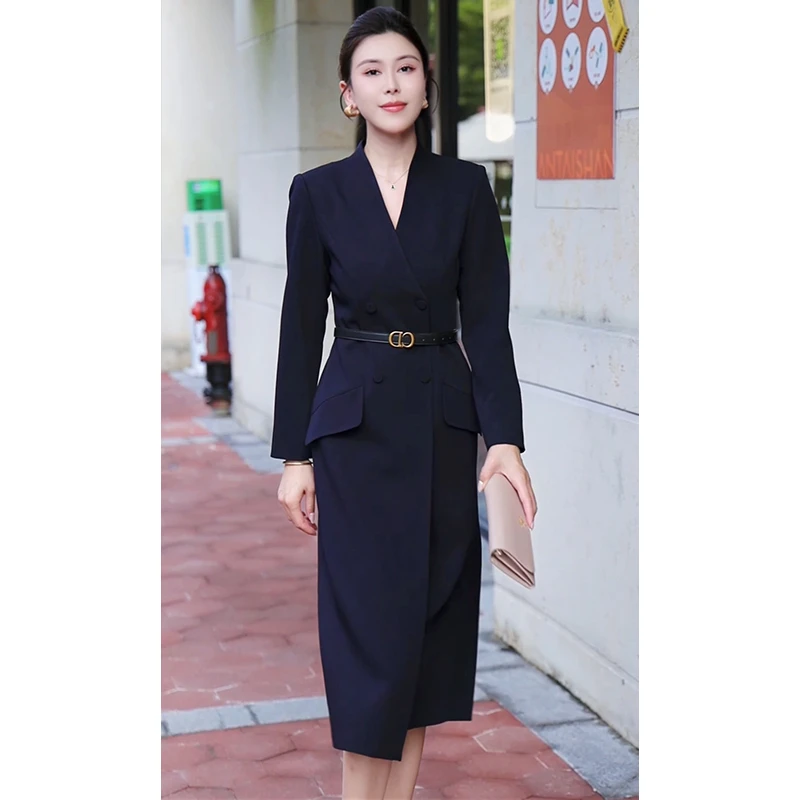 长袖时尚修身女神范简约西装裙秋季职业装连衣裙通勤工作Q8034