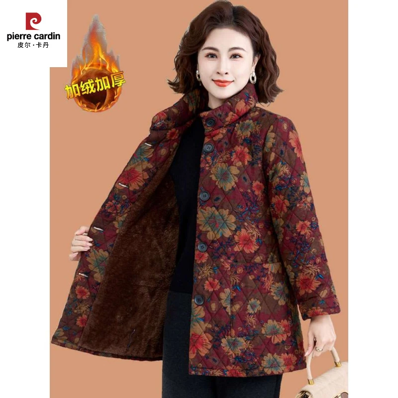 妈妈冬装中长款棉袄老年人女碎花加绒加厚棉衣奶奶棉服外套老太太