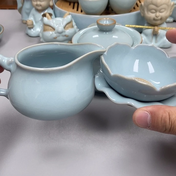 瓷明*。天青色张君老师公道杯➕茶漏