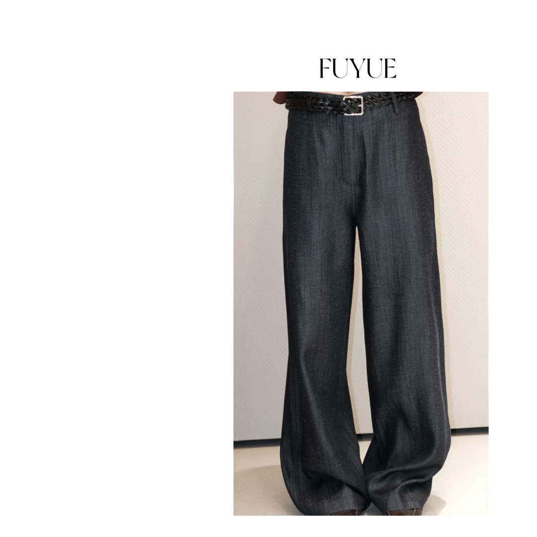 FUYUE赴约  品质百搭的"超模裤"春款品质百搭长裤配腰带高腰时尚