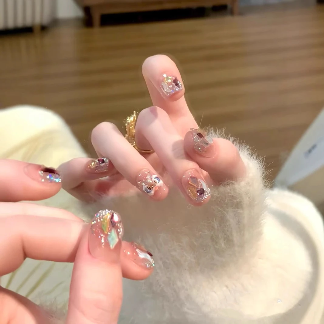 【冰透琉璃】blingbling醒狮添财美拉德爆闪美甲春日氛围百搭穿戴甲