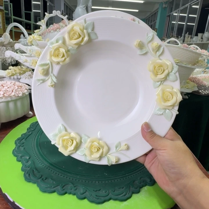 玫瑰花草帽深汤盘餐盘