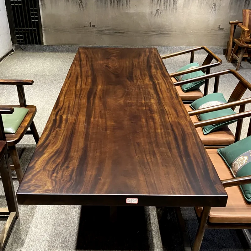 南美胡桃木原木大板桌黑胡桃色实木茶桌办公桌整块无拼接