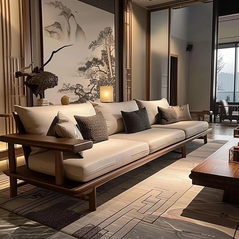 北美黑胡桃木新中式禅意沙发样板间客厅会所民宿白蜡木实木家具