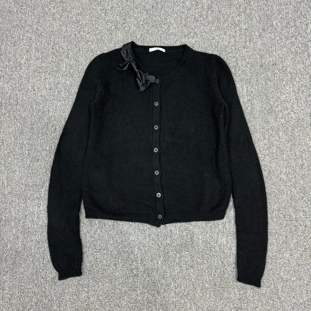 95新 Prada/普拉达 nz黑色针织蝴蝶结羊绒开衫 40码95新 10594180