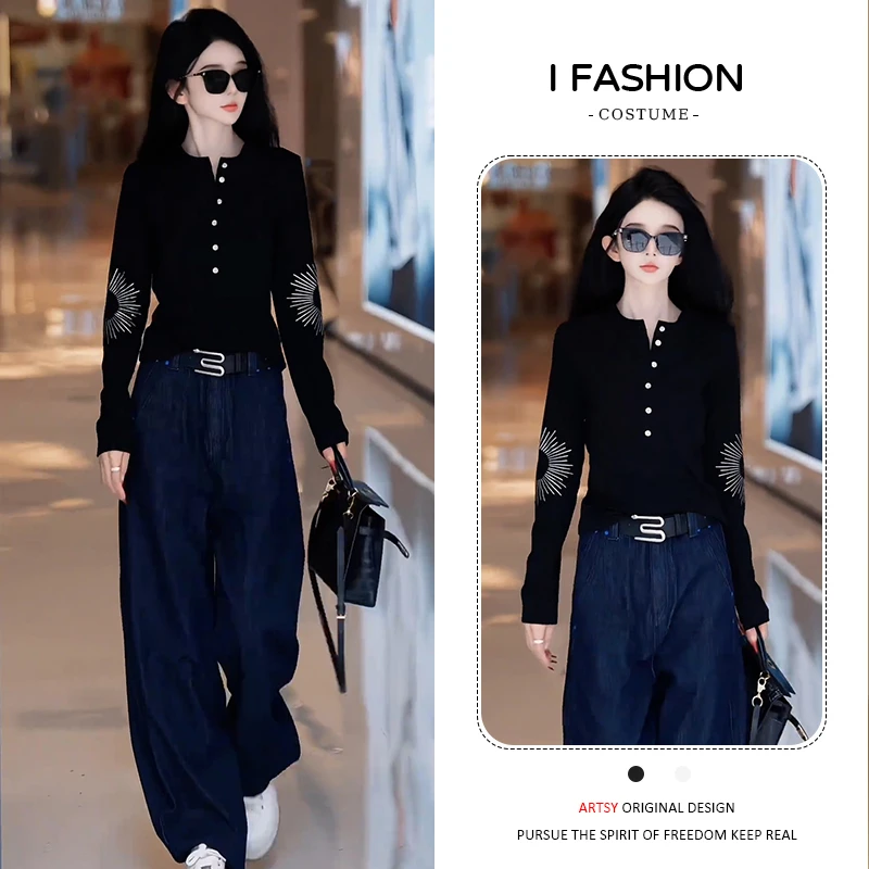 高含棉韩版时髦休闲长袖t恤女2025年春秋新款慵懒松弛感百搭上衣