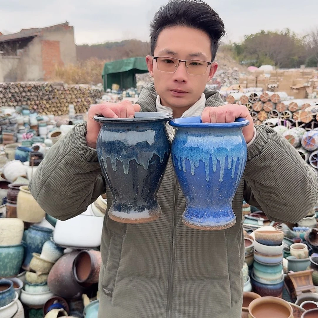 紫砂花盆口15高20（两个美人鱼有色差