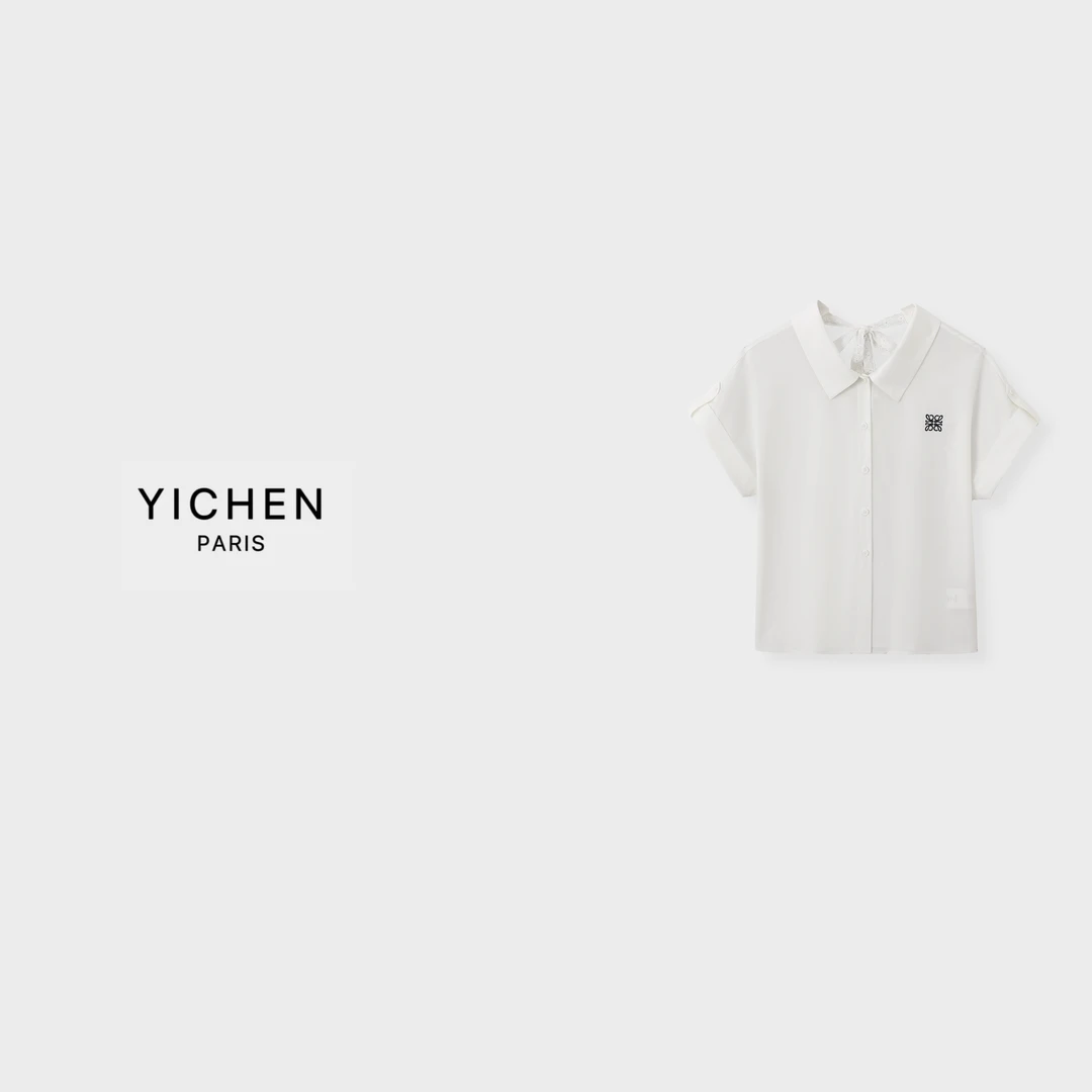 YC 立体刺绣徽标系带装饰廓形飞袖衬衫-5091