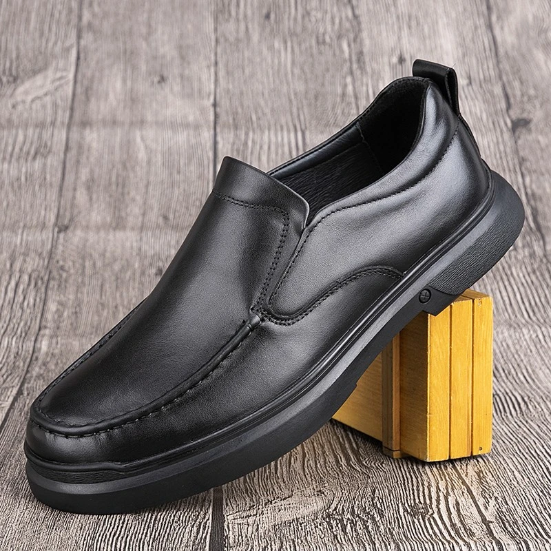 真皮男鞋头层牛皮商务休闲软厚底皮鞋透气软面一脚蹬开车鞋商务鞋
