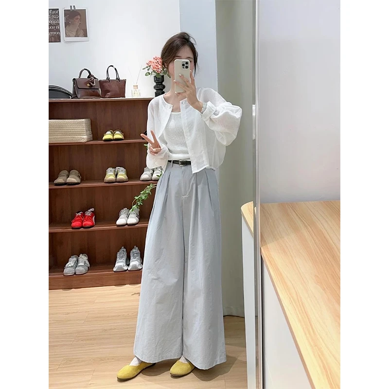 可盐可甜外套女夏季新款法式常规袖衬衣百搭白色防晒衣小个子茶系